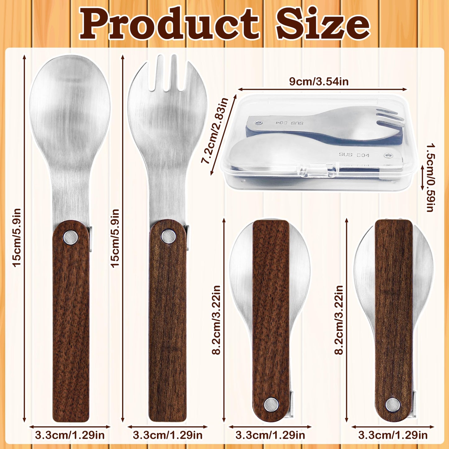 Foldable Fork and Spoon Set, 2pcs Portable Folding Spoon and Fork Set With Plastic Storage Case, Foldable Spoon Portable Fork With Wooden Handle For Travel Camping Outdoors Picnic