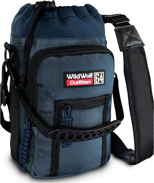 Wild Wolf Outfitters - #1 Best Water Bottle Holder for 64 oz Bottles - Carry, Protect and Insulate Your Flask with This Military Grade Carrier w/ 2 Pockets and an Adjustable Padded Shoulder Strap.