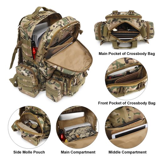 Yusudan Tactical Backpack for Men Women, Large Waterproof Military Backpack Detachable Molle Backpack Army Assault Pack (CP Camo)