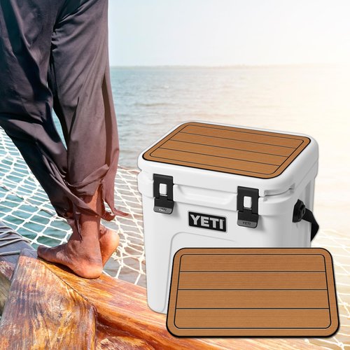 USATuff SeaDek EVA Mat Cooler Pad fits YETI 24 Roadie | Peel & Stick Application | Non Slip Comfort Accessories - Teak Lines (Mocha-Black)