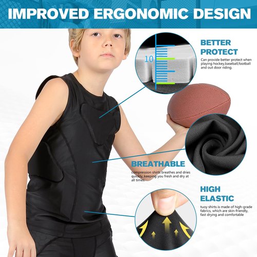 Dialudon Youth Padded Compression Vest Baseball Chest Protector Vest 4-Pads for Paintball Baseball Football Basketball Lacrosse