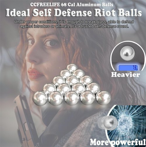 CCFREELIFE 50ct .68 Cal Self Defense Aluminum Balls, Fit for SD/LE T4E HDS HDR with Max Power for Training and Target Practice (7.3 Grams)