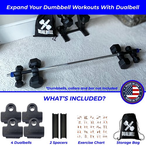 DUALBELL Superset Dumbbell Converters- for 1" bars- hold up to 500lbs- Dumbbell to Barbell Adapters -Connect dumbbells to a 1" standard diameter bar to use in place of weight plates (Black)