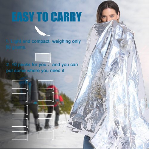 RAINPOH Emergency Mylar Thermal Blanket 82 * 64 in(5 Pack), Gigantic Space Blanket, Survival Blankets Heavy Duty Camping Gear, First Aid, Silver…