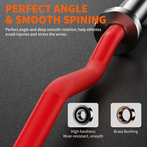 LOEFT EZ Curl Bar 47" Ceramics Finish Olympic Barbell 4 ft, 500 lbs Capacity with 4 Needle Bearings, Copper Sleeve for Weightlifting, Hip Thrusts, Squats and Lunge, for 2 Inch Weight Plates (Red Ceramics Finish)