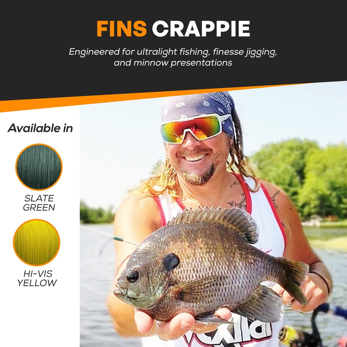 FINS Crappie Braid - Ultra-Strong, Thin Diameter Braided Fishing Line Reels for Crappie, Perch & Sunfish - 4 lb - 100 Yds - Slate Green
