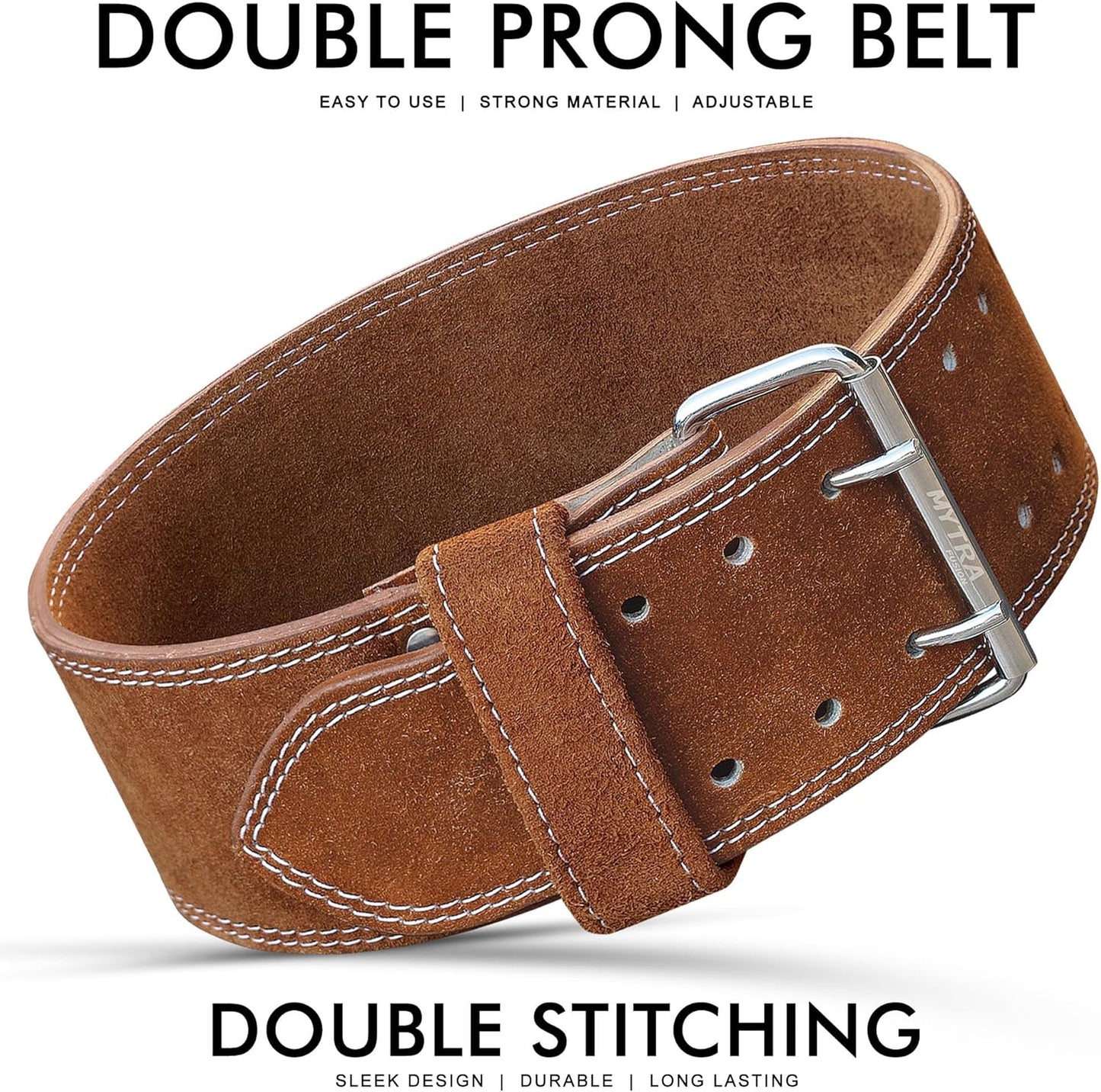 Mytra Fusion Weight Lifting Belt Double Prong Buckle Power Lifting Belt Leather Weightlifting Belt for Training Gym Workout