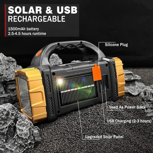 Civikyle 1-Pack Solar Flashlight High Lumens Rechargeable Outdoor Waterproof Spotlight LED Work Light Searchlight Lantern for Camping Emergencies