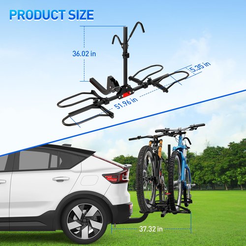 Rengue Hitch Bike Rack, Anti Wobble Smart Tilting Folding Bike Rack Hitch, 2-Bike 160 lbs Capacity, Ideal for Standard, Fat Tire and Electric Bike, 2-Inch Receiver