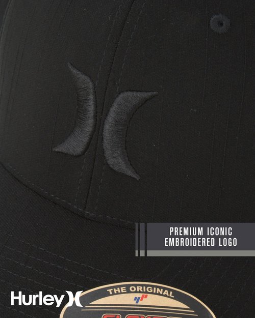 Hurley Men's Caps - One & Only Flexfit Textures Cap - Fitted Hats for Men, S-XL, Size Small-Medium, Black (Black)