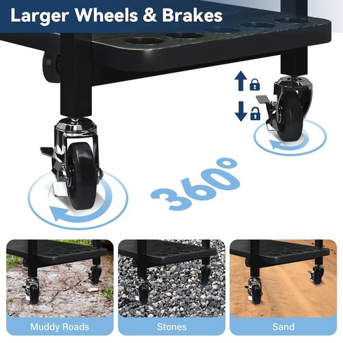 TC-HOMENY Fishing Rod Holder for Garage, Fishing Pole Rack Cart 10 Rod Fit All Fishing Rods, 3 Tier Fishing Tackle Storage Organizer Rack with Storage Bag, Fit For Living Room, Black