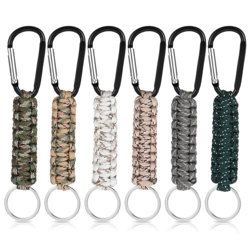 Teaaha 6PCS Paracord Keychain with Carabiner Heavy Duty Paracord Lanyard Strap, 550 Braided Strong Parachute Rope Necklace Key Chain Carabiner Clip for Outdoor Activities, Camera, Keys