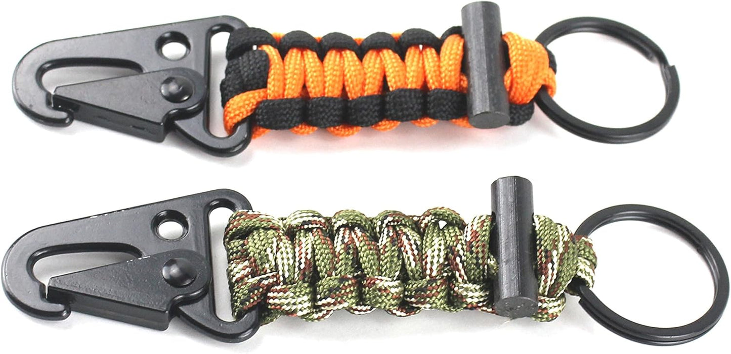 Paracord Keychain Carabiner 2PCS Pack Survival Paracord Lanyard with Fire Starter