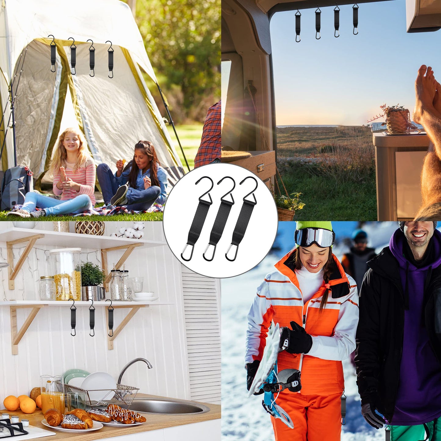 Bylion 12-Piece Fence Hooks - Multifunctional Metal Hooks with Nylon Safety Buckles for Outdoor Sports & Camping