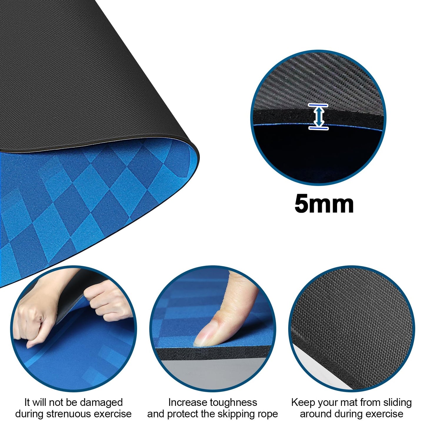 Jump Rope Mat Outdoor Indoor, Oval 52'' x 36'' Non-slip Fitness Exercise Mat, 5mm Shock Absorption Extra Thick Design, Suitable for Home Gym Floor, Concrete Jump Roping