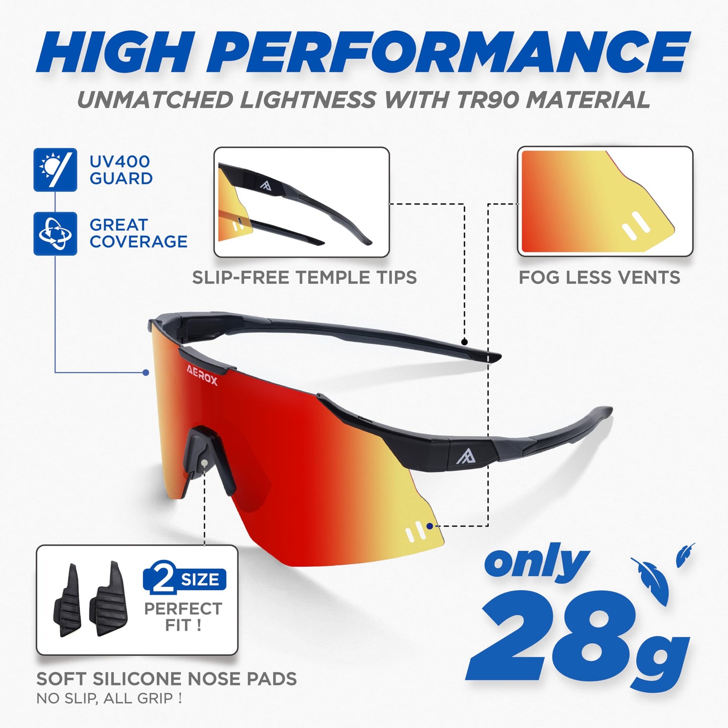 AEROX Running Sunglasses and Sports Glasses for Men and Women - Shades for Cycling and Baseball