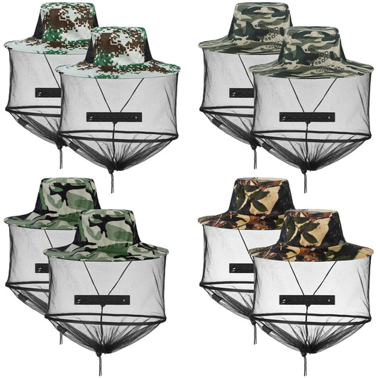 Sureio 8 Pcs Mosquito Net Hat Bee Keeper Hat Net for Head Safari Mesh Bucket Hat Sun Hats Bulk for Fishing Hiking Camping Gardening Men Women