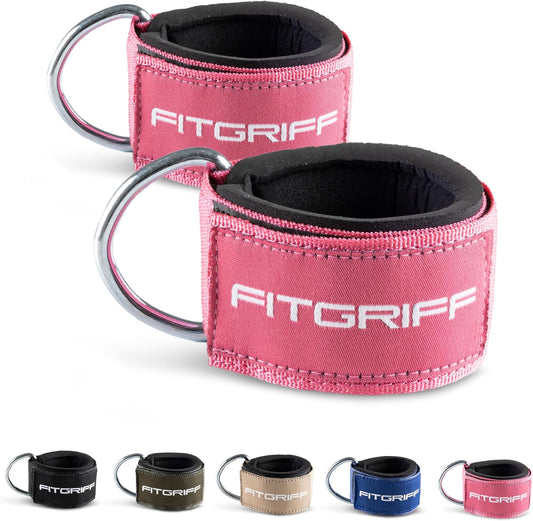 Fitgriff® Ankle Straps V2 for Cable Machine (2 Pieces) - Gym Workout Equipment - Leg Pulley Attachment, Kickback Straps