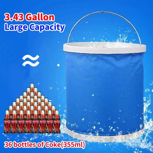TSBSHum Collapsible Bucket with Handle,3.43 Gal Folding Bucket,Made of 600D Waterproof Oxford Cloth,Use as a Water Bucket,Fishing Bucket,Car Wash Bucket,Collapsible Trash Can,for Camping and Outdoors