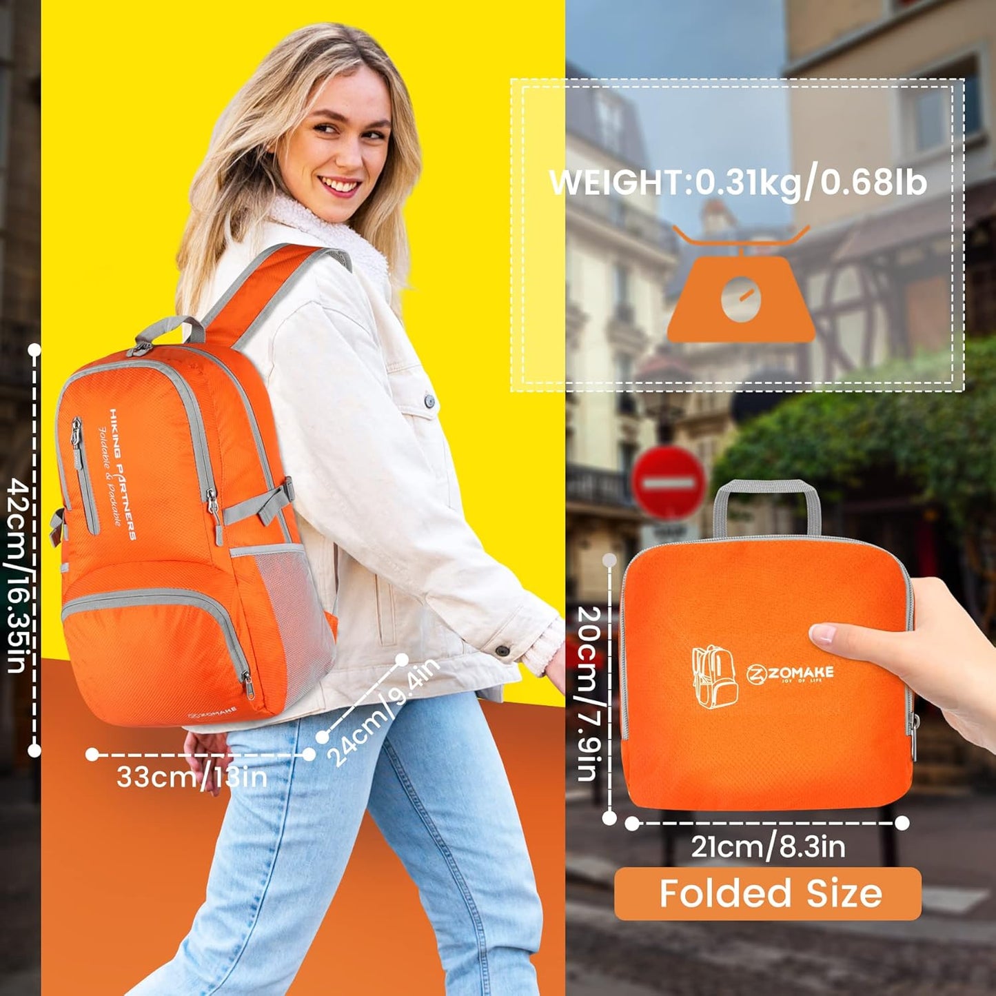 ZOMAKE Lightweight Packable Backpack - 35L Light Foldable Hiking Backpacks Water Resistant Collapsible Daypack for Travel(Dimgray)