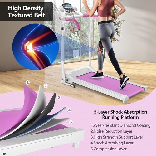 Goplus Foldable Treadmill, Freestanding Portable Treadmill with 12 Preset Programs, LCD Monitor, Built-in Wheels & Pulse Sensor, Folding Compact Treadmills for Home Small