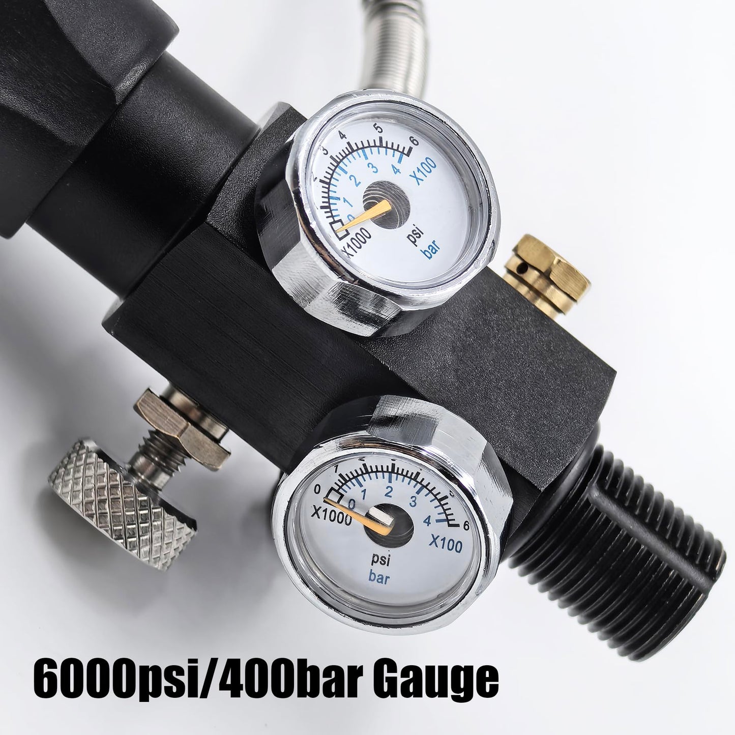 Aopkeo 4500Psi 300Bar Fill Station Charging Valve Dual Gauge with 24" Inch High Pressure Hose (5/8"-18UNF)