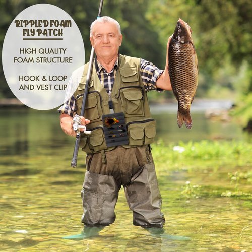 Blueweenly 4 Pcs Fly Fishing Rippled Foam Fly Patch for Vest with Cilp Light Weight Foam Black Fly Patch with Clip for Vest Fishing Tackle Tools Accessories