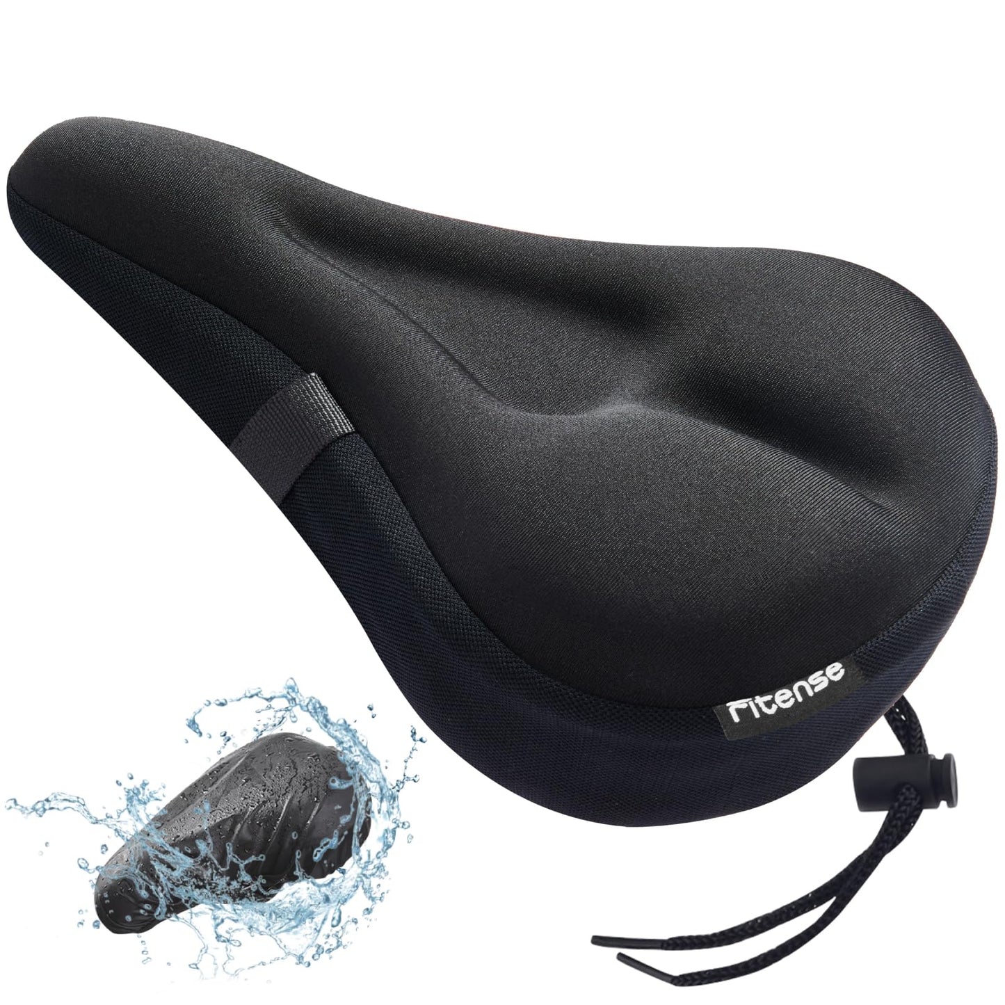 Fitense Bike Seat Cushion, Comfort Bike Seat Cover for Men Women, Exercise Bicycle Seat Cushion Padded Cover Compatible with Peloton, Mountain Stationary Bikes,Black