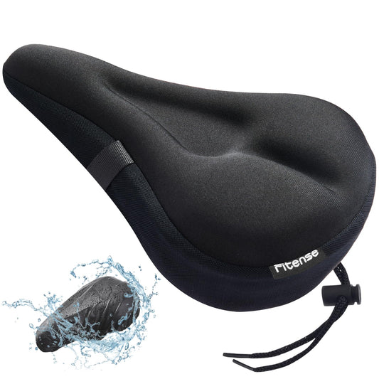 Fitense Bike Seat Cushion, Comfort Bike Seat Cover for Men Women, Exercise Bicycle Seat Cushion Padded Cover Compatible with Peloton, Mountain Stationary Bikes,Black