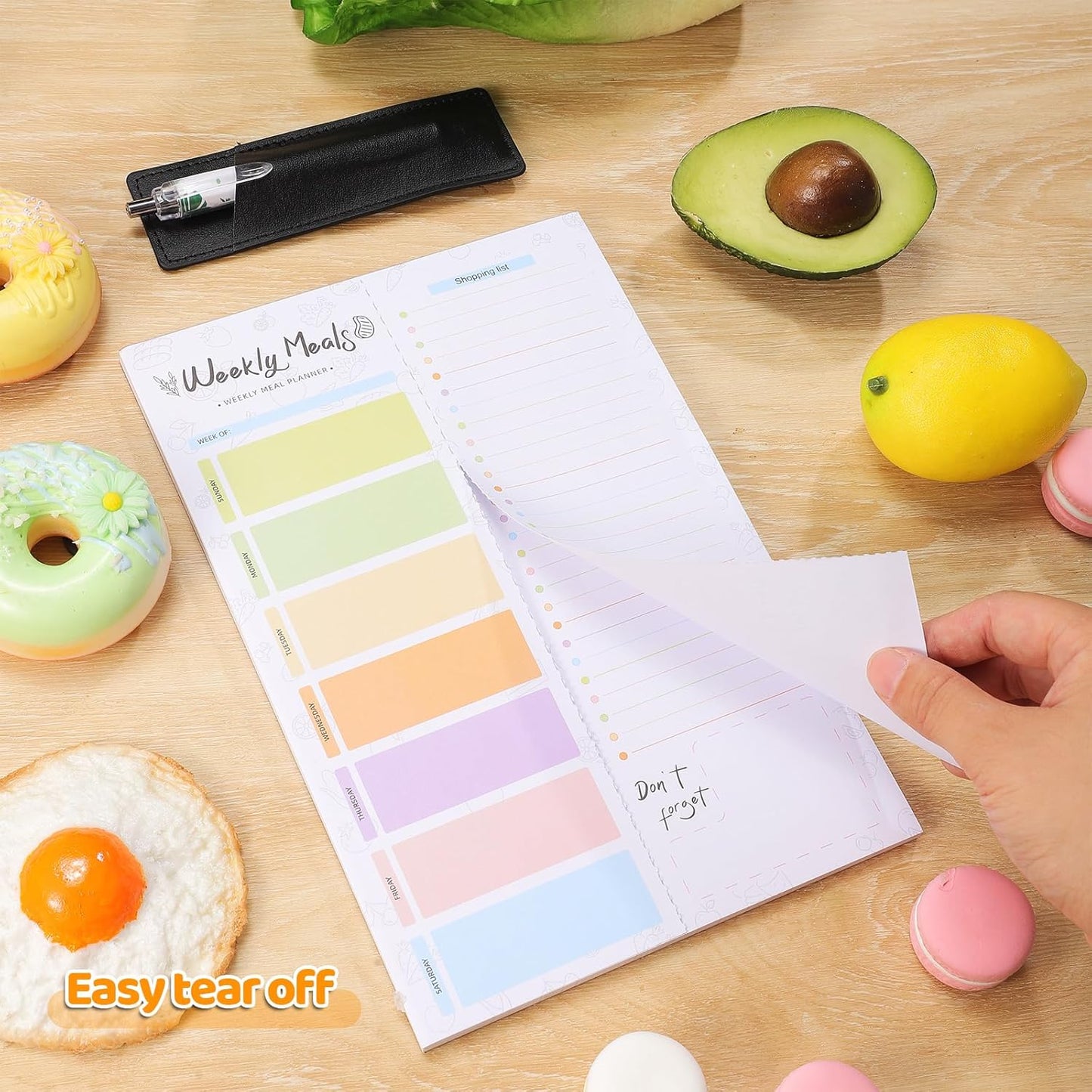 60 Sheet Meal Planner for Fridge, Magnetic Weekly Meal Planner & Grocery List with Tear-off Shopping List for Meal Prep, 7x10''-Flower Design