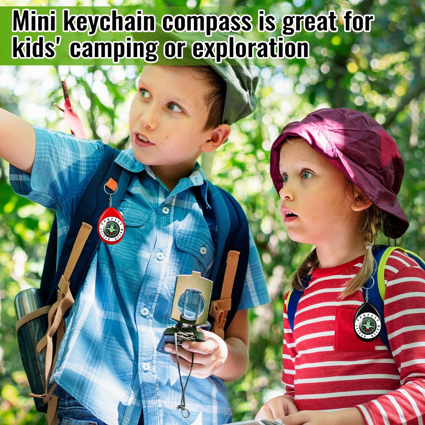 15Pcs Mini Keychain Compass, Colorful Survival for Kids, Pocket Mini Compass for Outdoor Hiking Camping Hunting Climbing