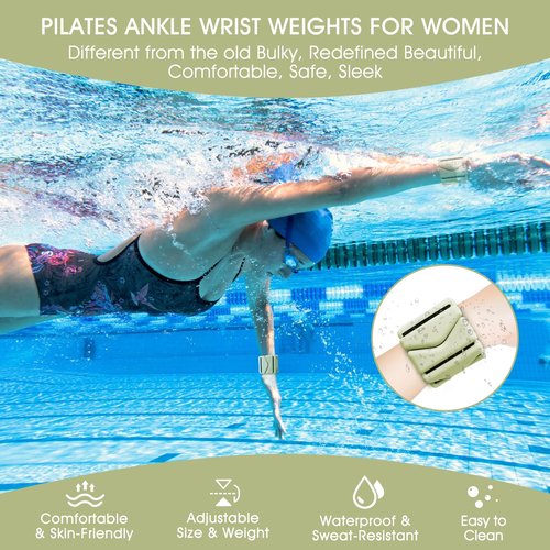 Wrist Weights, Wrist and Ankle Weights for Women, Adjustable 2LB Wearable Silicone Weighted Bangles(1LBs Each), Fits for Yoga, Pilates, Home Gym, Dance, Swimming, Jogging, Cardio, Strength Training, Set of 2 (Green)