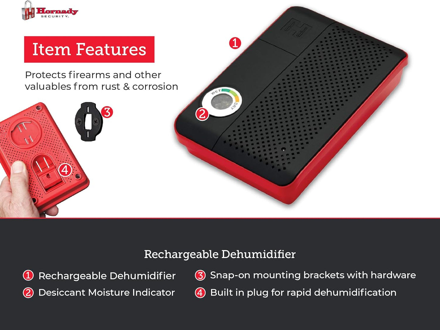 Hornady Rechargeable Dehumidifier 95900 - Portable Moisture Absorbers with Silica Gel to Prevent Moisture Damage for Gun Safe Accessories, Firearms, & More in Gun Safes & Cabinets, Closets, & Pantries