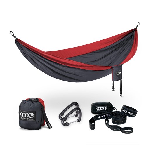 ENO Bundle, Includes The SingleNest Hammock & Atlas Suspension System, Lightweight, Durable Hammock with Straps for Camping, Hiking & Travel, Charcoal/Red