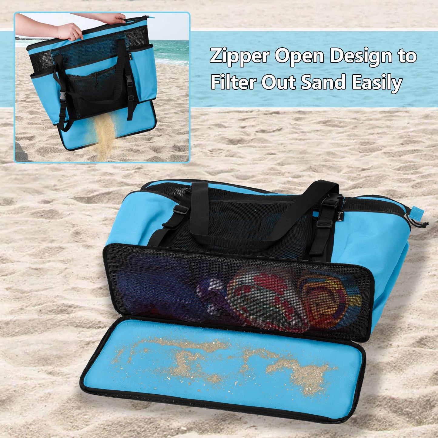 Fasrom Extra Large Mesh Beach Bag Bundle with Mesh Beach Backpack for Beach or Pool Trip