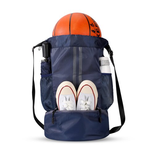 Ci Wigo Drawstring Backpack String Gym Basketball Bag Napsack Workout Track Bag with Dry Wet Separation Pocket and Shoes Compartment(Navy Blue)
