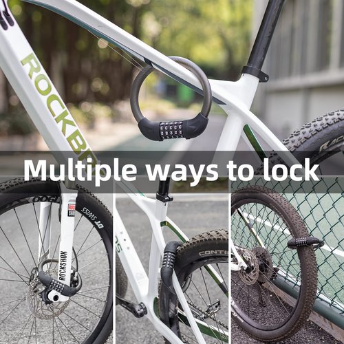 ROCKBROS Bike Lock Cable 5 Digit Combination Bike Cable Lock Anti-Theft Lightweight & Small Bike Lock Black