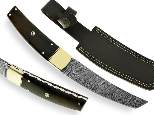 Handmade Damascus Steel Tanto, Skinner, Hunting, Fixed Blade, and Camping Knife with Leather Sheath – Durable Outdoor Knife Collection (OB-1092) (Brown)