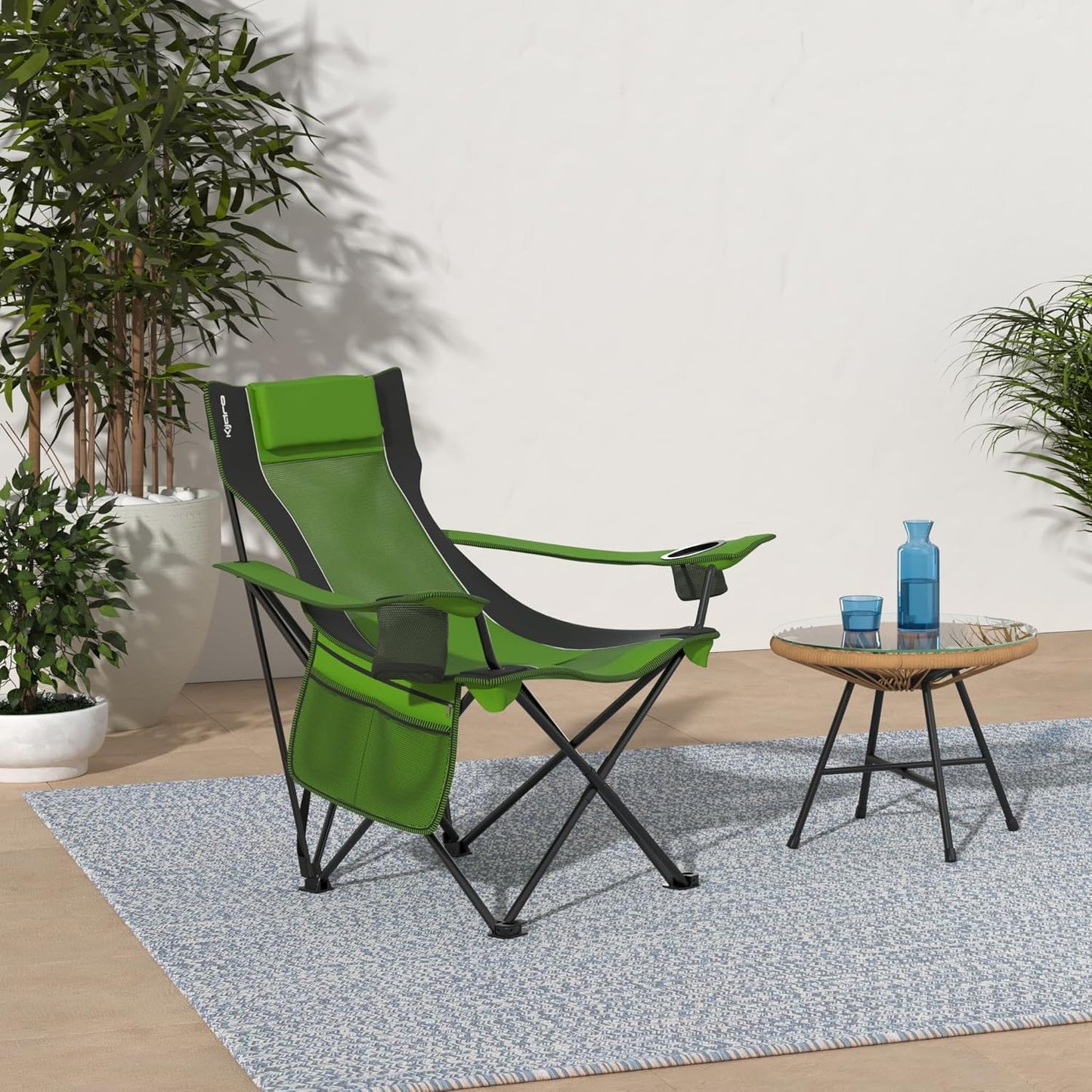 Kijaro Sling Folding Camping Chair - Enjoy The Outdoors in This Outdoor Chair with a Built-in Cup Holders and Side Organizer OR Side Cooler - Includes a Detachable Pillow