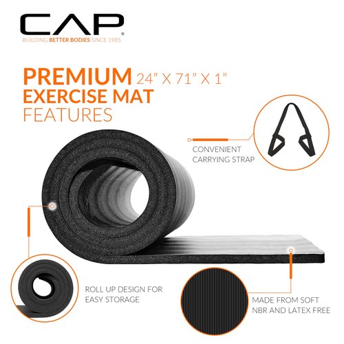 CAP High Density Exercise Mat with strap, 74"x24"x1 - Blue