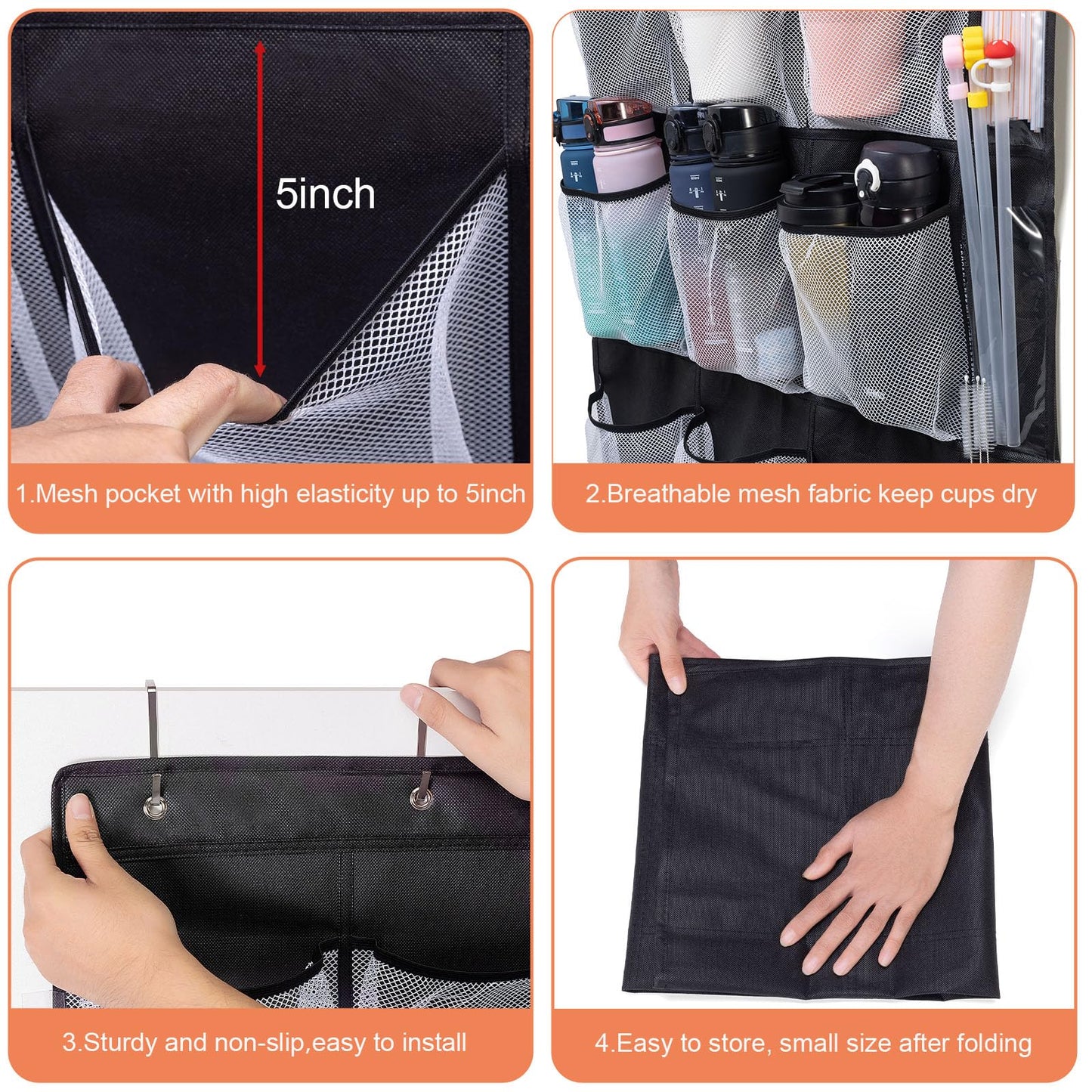 JUQINME Water Bottle Organizer for Stanley Cup, 9 Large Capacity Pockets Water Bottle Holder for Stanley 40oz Tumbler Hanging Bag Over the Door for Stanley Cup Accessories Lids Kitchen Cabinet Pantry