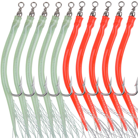 AGOOL Classic Striped Bass Tube Lures Cod Rig Tube Teaser with Stainless Steel J Hook for Offshore Trolling Striper Bass Cod Big Game Fishing Green/Red