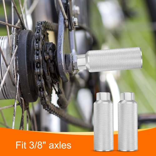 HARFINGTON 2 Pairs Bike Pegs Aluminum Alloy Rear Stunt Pegs Anti-Skid Back Seat Stands Fit 3/8" Axles for Mountain Bike BMX, Silver