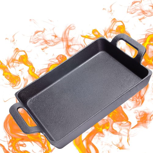 Bestargot Camping Cast Iron Pan, Hobo Cooker Camping Stove Grill Pan Cast Iron Frying Pan, Rectangular Cast Pan Baking Mould for Outdoor Cooking