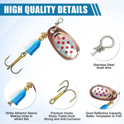 Inline Spinner Baits Kit, Metal Trout Bass Hard Lures for Freshwater Saltwater Fishing with Tackle Box (5pcs)