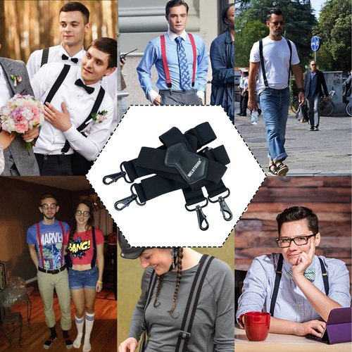 MELOTOUGH Tactical Suspenders Loops Attachment Duty Belt Keeper Snaps Belt Keeper,Mens Suspender 1.5 Inch Wide X Back Suspenders Black Adjustable Elastic Suspenders Braces with Heavy Duty Snap Hooks