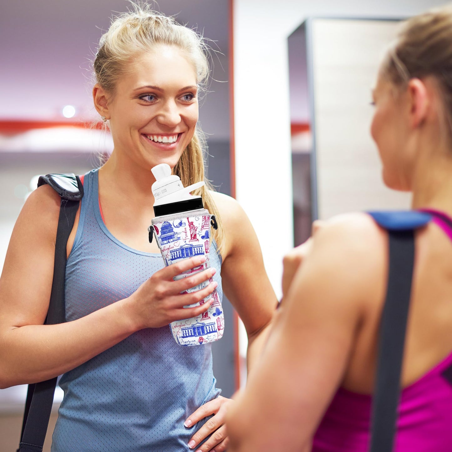 ARefugen 2Pcs Sleeve Fit for 22 oz Cirkul Water Bottle - Neoprene Insulated Sleeve for Plastic Glass Stainless Steel Bottle, Water Bottle Cover Holder Carrier with Shoulder Strap (Patriotic & Black)