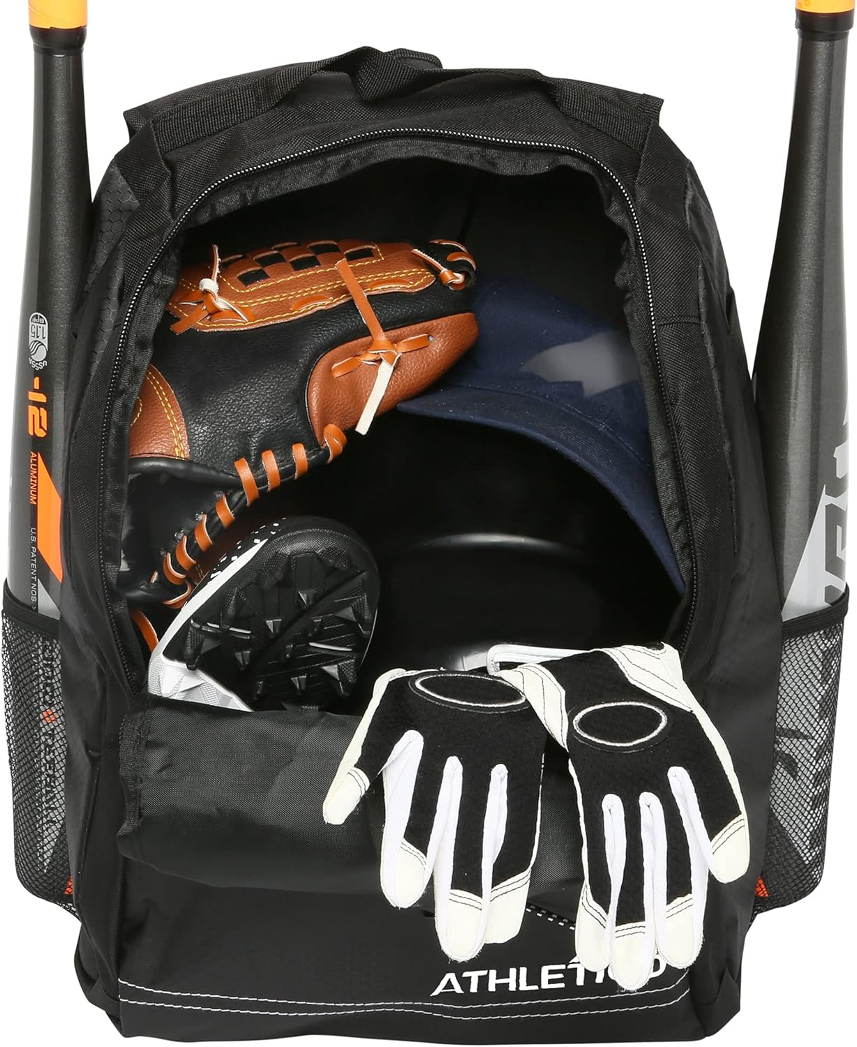 Athletico Youth Baseball Bag - Bat Backpack for Baseball, T-Ball & Softball Equipment & Gear | Holds Bat, Helmet, Glove | Fence Hook (Black)