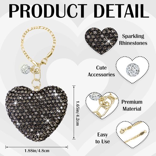 Mokoart Glitter Heart Shape Charms for Stanley Decorations, Tumbler Accessories with Handle 40 oz 30 oz, Bling Cute Love Heart Charms for Cup Accessories (Black)