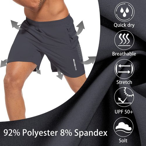 Mens Athletic Shorts 7 Inch Quick Dry Running Sports Shorts Lightweight Workout Gym Shorts Elastic Waist Shorts with Pockets Dark Grey